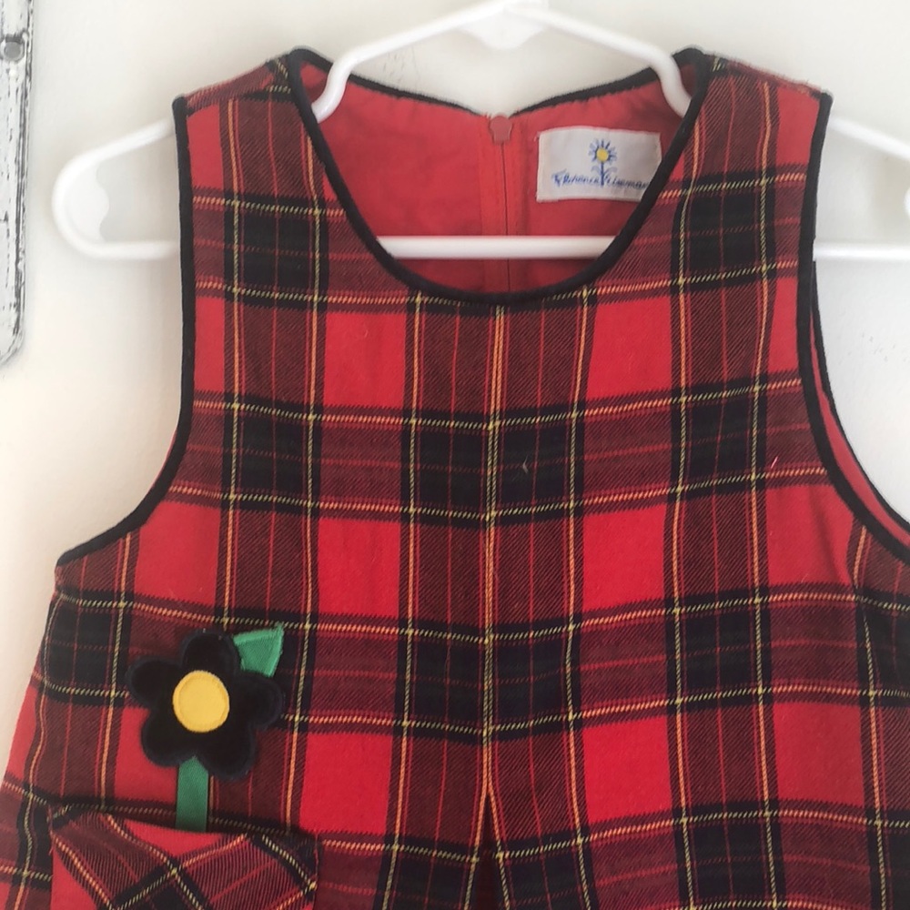 Red plaid velvet trimmed jumper